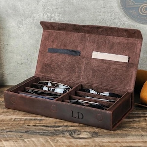 Personalized Leather Eyeglasses Box, 6/8 Slots Sunglasses Holder, Glasses Storage Case,  Eyewear Case Display Box, Birthday Gift