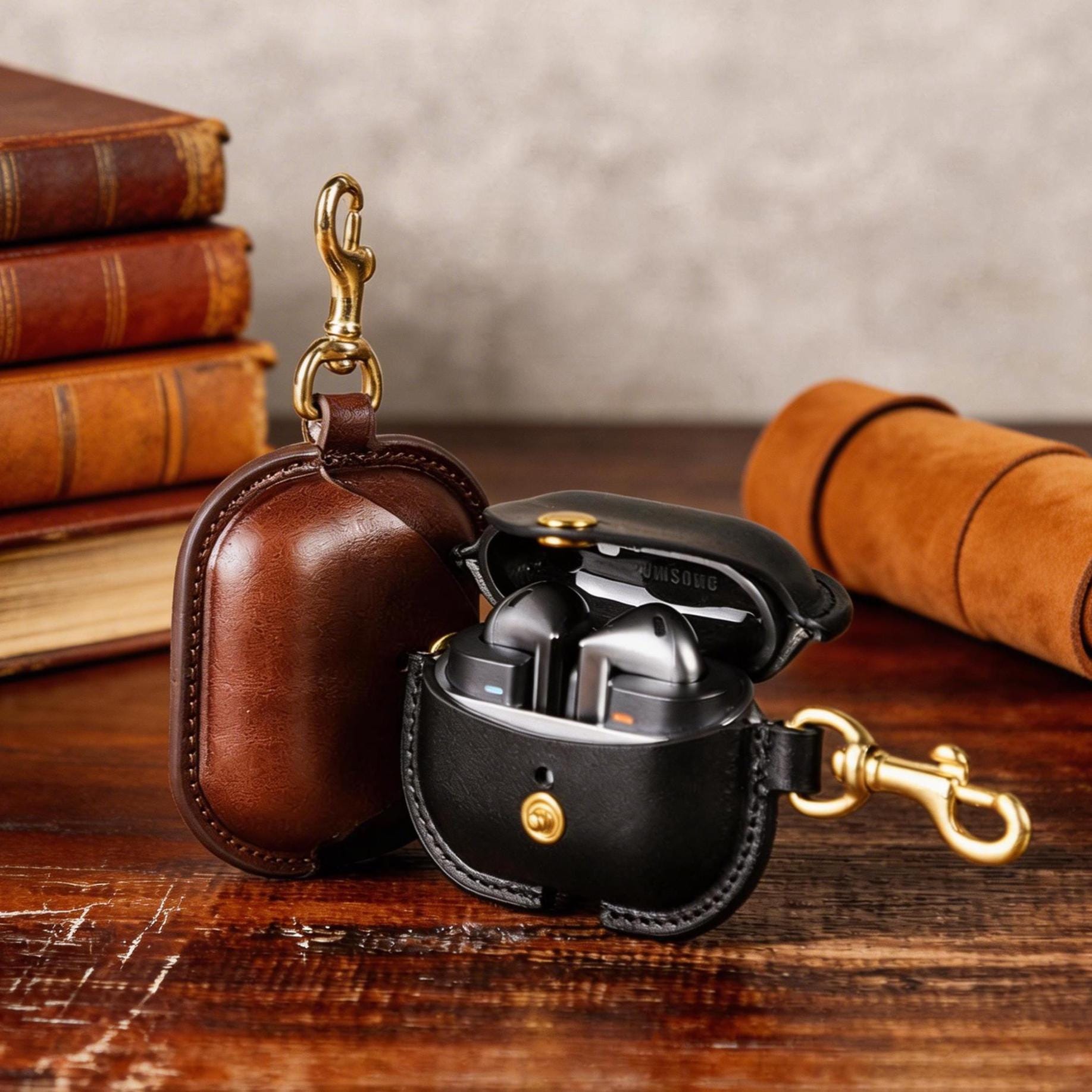 Leather Galaxy Buds 3 Case, Custom Galaxy Buds 3 Cover, Wireless Charging for Galaxy Buds 3, Personalized Galaxy Buds 3 Case with Stand