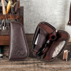 Personalized Leather Tobacco Pipe Travel Pouch, Portable Pipe Storage Case, Smokers Set Case Gift, Gift for Husband, Father