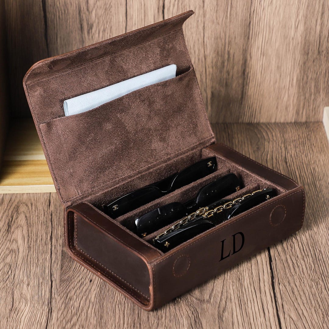 Handmade Leather Sunglasses Case, 2/3/4 Slots Travel Eyewear