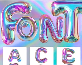 Holograficzna czcionka bąbelkowa | Alfabet balonowy Canva, projekt imprezy