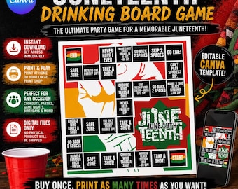 Szablon Canva do gry planszowej Juneteenth Drinking | Edytowalna gra imprezowa do druku | Wieczór gier Black Culture | Gra imprezowa z grillowaniem |
