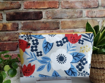 Floral zipper pouch, Make up bag, Essential oil bag, Gift for her