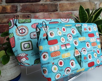 Sushi, Fabric Pouch, Zipper pouch, Makeup bag