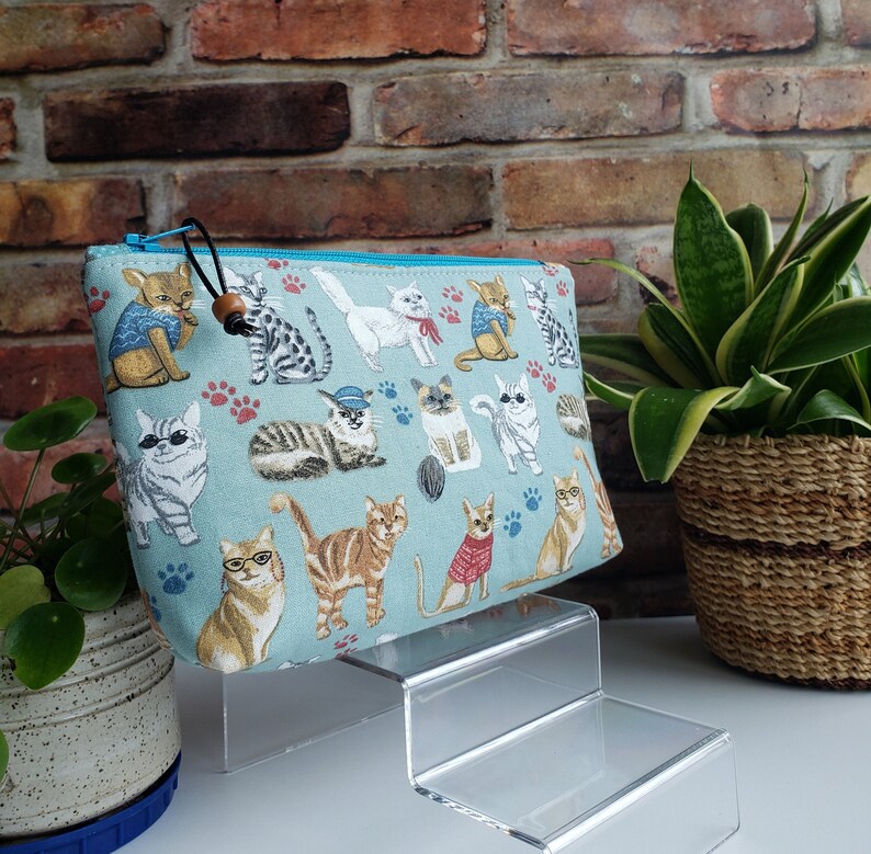 Cats, fabric, zipper pouch, make up bag, cosmetic pouch, catlady image 6