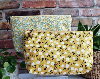 Mustard, Yellow, Floral, Makeup Pouch, Essential oil bag,