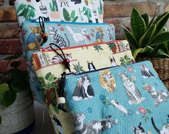 Cats, fabric, zipper pouch, make up bag, cosmetic pouch, catlady