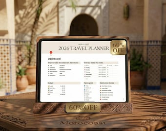 Planificador de viajes 2026: itinerario, presupuesto y listas de equipaje (descarga digital)