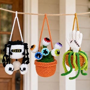 Spooky Eyeball Plant Basket Crochet Pattern PDF, Spooky Hanging Plant Pot Tutorial DIY Handmade Home Decor, Skull Plants Crochet Pattern