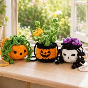 Plants Halloween Crochet Pattern PDF, Halloween Flower Pot Tutorial DIY Handmade Home Decor, Pumpkin Halloween Crochet Pattern