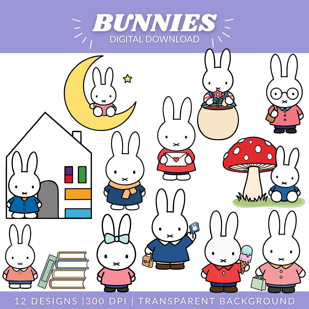 Cute Bunny SVG & PNG Bundle | 12 Kawaii Minimalist Rabbit Designs ...