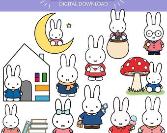 Niedliches Häschen SVG & PNG Bundle | 12 Kawaii Minimalistische Kaninchen Designs | Pastell Cartoon Häschen Clipart für Cricut, Aufkleber | Digitaler Download
