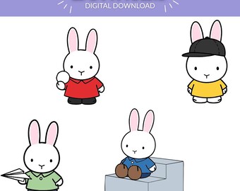 Cute Bunny SVG & PNG Bundle | 4 Minimalist Kawaii Rabbit Designs | Pastel Cartoon Bunny Clipart for Cricut, Stickers and Baby Projects