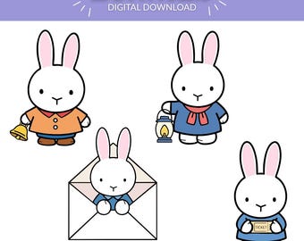Niedliches Häschen SVG & PNG Bundle | 4 Kawaii Minimal Kaninchen Designs | Pastell Cartoon Häschen Clipart für Cricut, Aufkleber und Kinderzimmer Dekor
