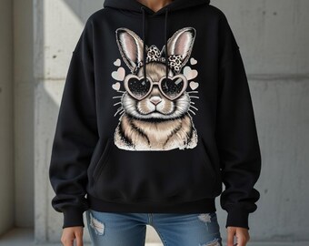 Leopard Osterhase PNG, Retro Hase mit Sonnenbrille und Schleife PNG, Girly Frohe Ostern Shirt Design, Leopardenmuster Frühling Sublimation Download