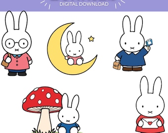 Kawaii Hase SVG PNG Bundle | 5 süße Pastell Kaninchen Clipart Designs | Minimalistisches Cartoon-Häschen für Cricut, Aufkleber & digitaler Download