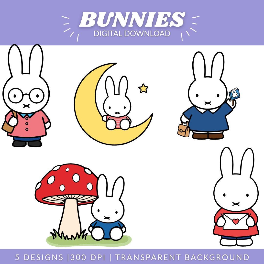 Kawaii Bunny SVG PNG Bundle | 5 Cute Pastel Rabbit Clipart Designs ...