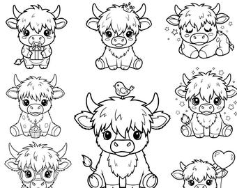 Highland Kuh SVG Bundle 8 Designs | süsses Baby Kuh Doodle | Kuh svg Clipart | Highland Kuh Png | Cricut Silhouette Laser digitaler Download