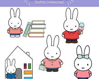 Niedliches Häschen SVG und PNG Bundle | 5 Kawaii Minimalistische Kaninchen Designs | Pastell Cartoon Häschen Clipart für Cricut & Stickers | Digitaler Download