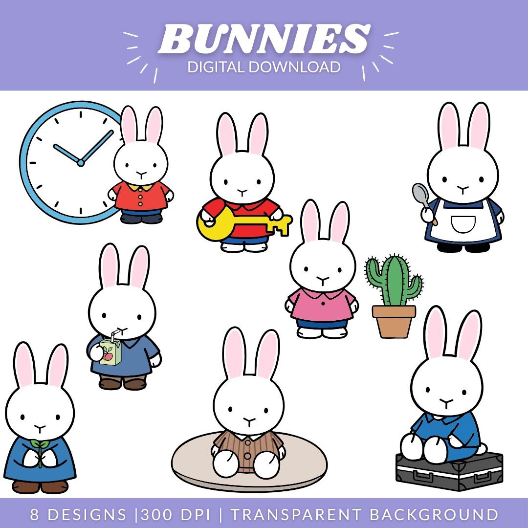 Cute Bunny SVG & PNG Bundle | 8 Kawaii Minimalist Rabbit Designs ...