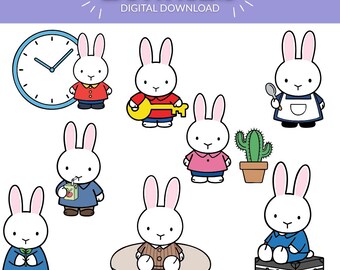 Cute Bunny SVG & PNG Bundle | 8 Kawaii Minimalist Rabbit Designs | Pastel Cartoon Bunny Clipart for Cricut, Stickers and Nursery Decor