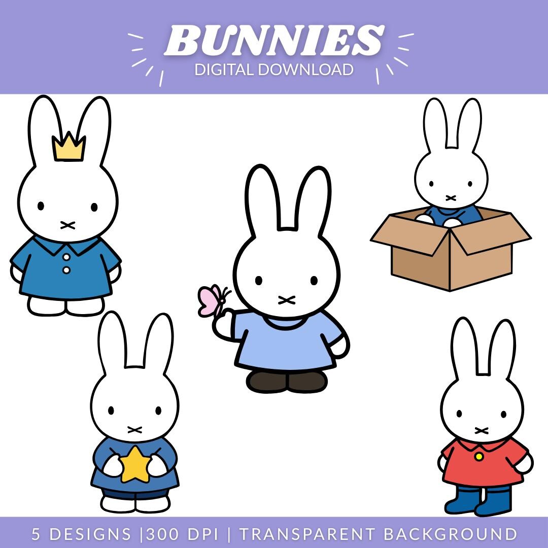 Cute Bunny SVG & PNG Bundle | 5 Minimalist Kawaii Rabbit Clipart ...