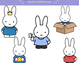Niedliches Häschen SVG & PNG Bundle | 5 Minimalistische Kawaii Kaninchen Clipart Designs | Pastell Cartoon Hase für Cricut, Aufkleber und digitalen Download