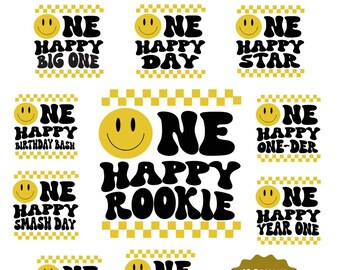 Ein glücklicher Dude Geburtstag SVG Bundle, Retro Smiley Gesicht PNG, passendes Familien Shirt Sublimationsdesign (digitaler Download)