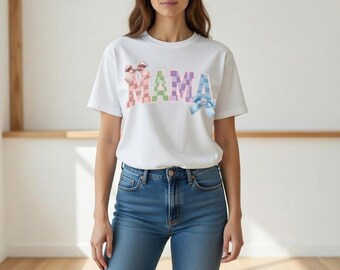 Ostern Mama PNG, Kokette Mama Hase PNG, Adrettes kariertes Osterhemd Design, Retro Blumen Osterei PNG, Frohe Ostern Frühling Sublimation