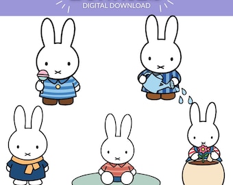 Niedliches Häschen SVG & PNG Bundle | 5 minimalistische Kawaii-Kaninchen-Designs | Pastell Cartoon Häschen Clipart für Kinderzimmer, Cricut, Aufkleber, Digitale Dateien