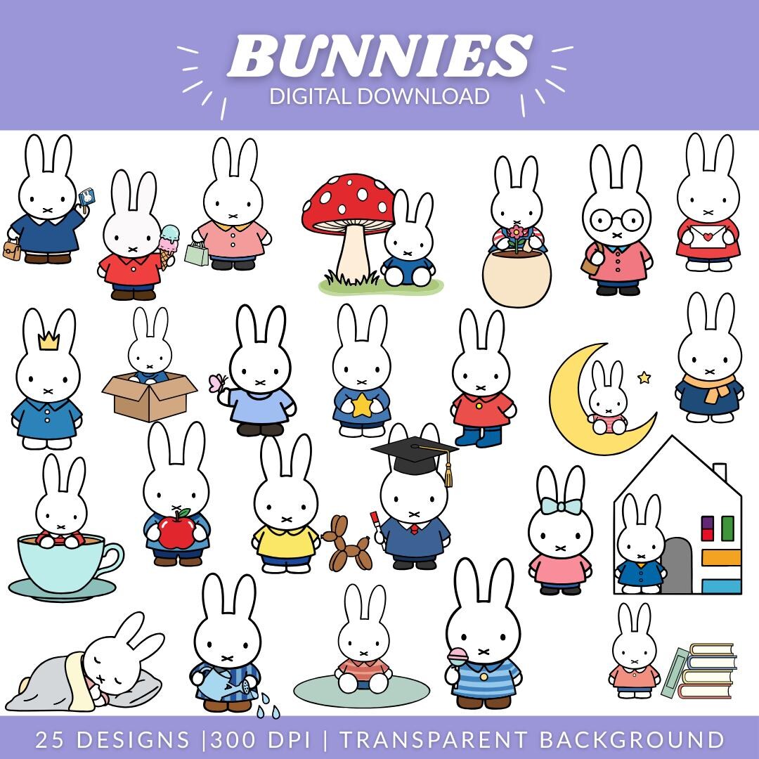 Cute Bunny SVG & PNG Mega Bundle | 25 Kawaii Minimalist Rabbit Designs ...