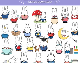 Cute Bunny SVG & PNG Mega Bundle | 25 Kawaii Minimalist Rabbit Designs | Pastel Cartoon Bunny Clipart for Cricut, Stickers Digital Download