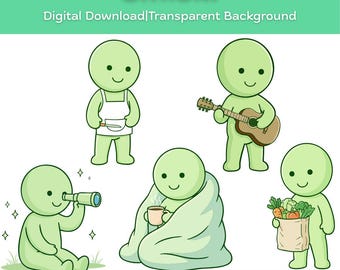 Smiski SVG & PNG Bundle | 5 süße Glow Charakter Clipart | Drucken und Schneiden von Dateien für Cricut Silhouette | Sticker und Planer Digital Download