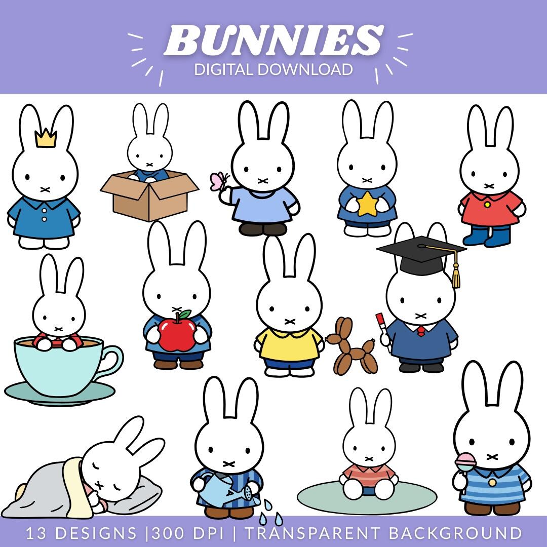 Cute Bunny SVG & PNG Bundle | 13 Kawaii Minimalist Rabbit Designs ...