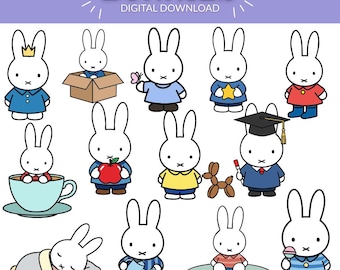 Niedliches Häschen SVG & PNG Bundle | 13 Kawaii Minimalistische Kaninchen Designs | Pastell Cartoon Häschen Clipart für Cricut und Aufkleber | Digitaler Download