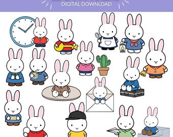 Cute Bunny SVG & PNG Bundle | 16 Kawaii Minimalist Rabbit Designs | Pastel Cartoon Bunny Clipart for Cricut, Stickers and Nursery Decor