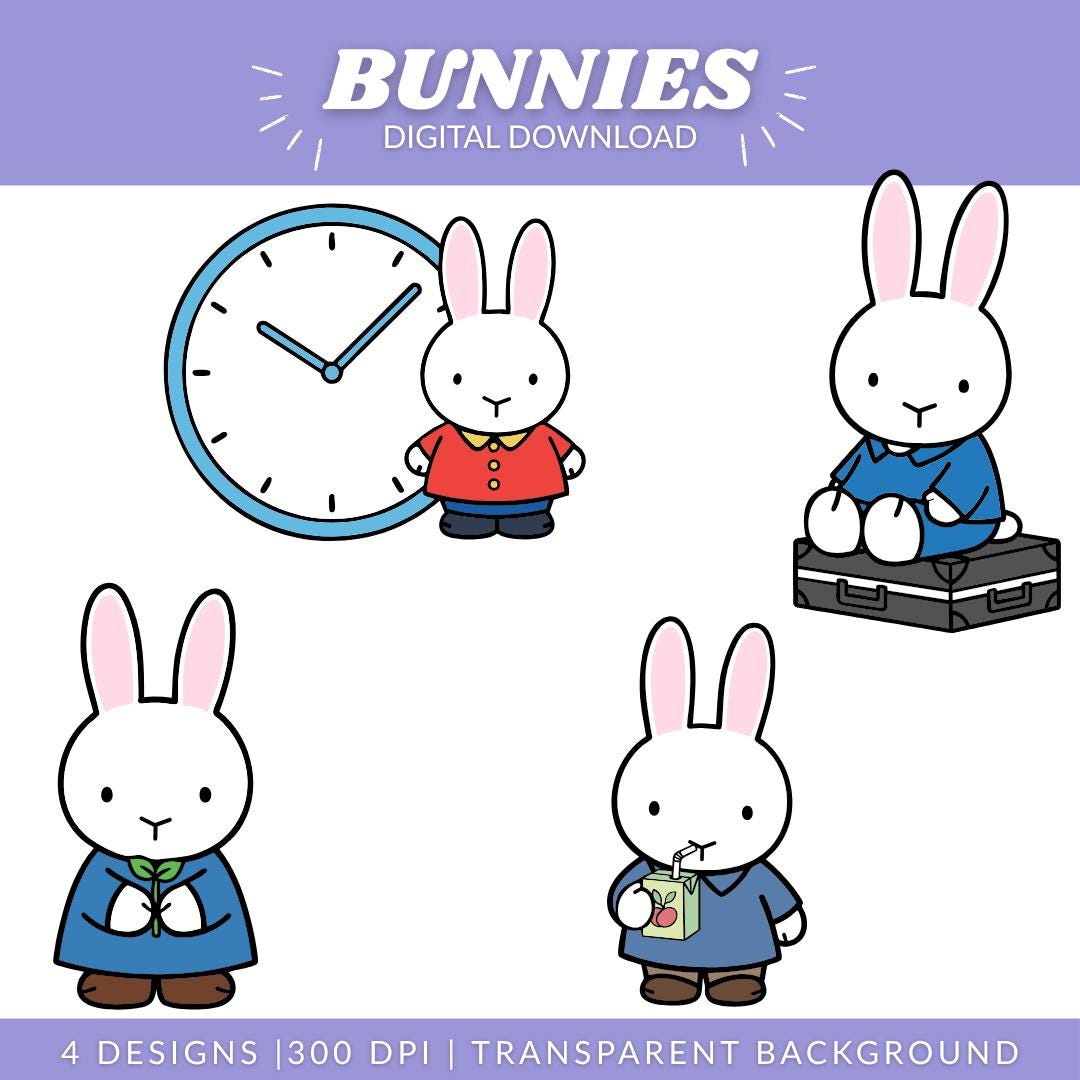 Cute Bunny SVG & PNG Bundle | 4 Kawaii Minimalist Rabbit Designs ...