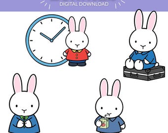 Cute Bunny SVG & PNG Bundle | 4 Kawaii Minimalist Rabbit Designs | Pastel Cartoon Bunny Clipart for Cricut and Stickers | Digital Download