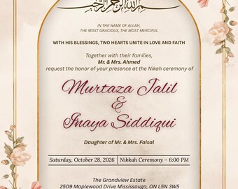 Nikkah Invitation Template Editable | Islamic Wedding Invitation Canva | Muslim Marriage Invite Arch Floral, Walima Invitation 5x7 Printable