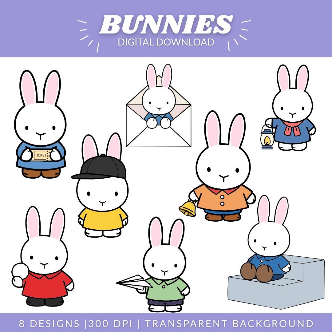 Cute Bunny SVG & PNG Bundle | 8 Minimalist Kawaii Rabbit Designs ...