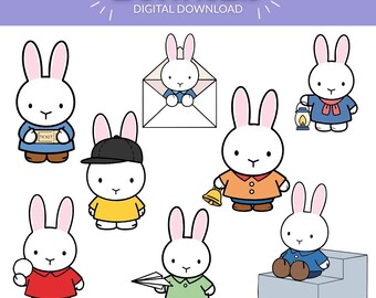 Cute Bunny SVG & PNG Bundle | 8 Minimalist Kawaii Rabbit Designs | Pastel Cartoon Bunny Clipart for Cricut, Stickers and Baby Projects
