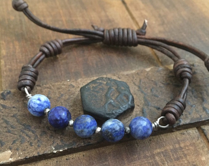 Lapis Lazuli Leather Bracelet