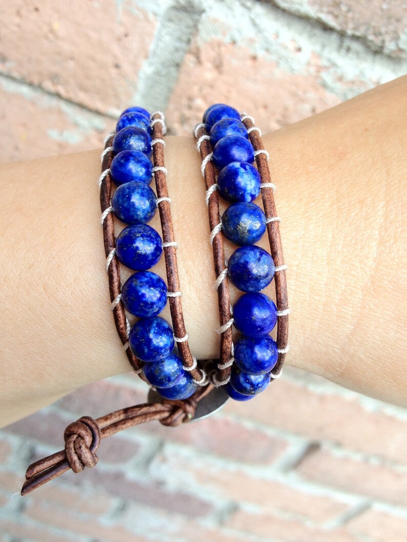 Lapis Lazuli Leather Wrap Bracelet with Pyrite Etsy