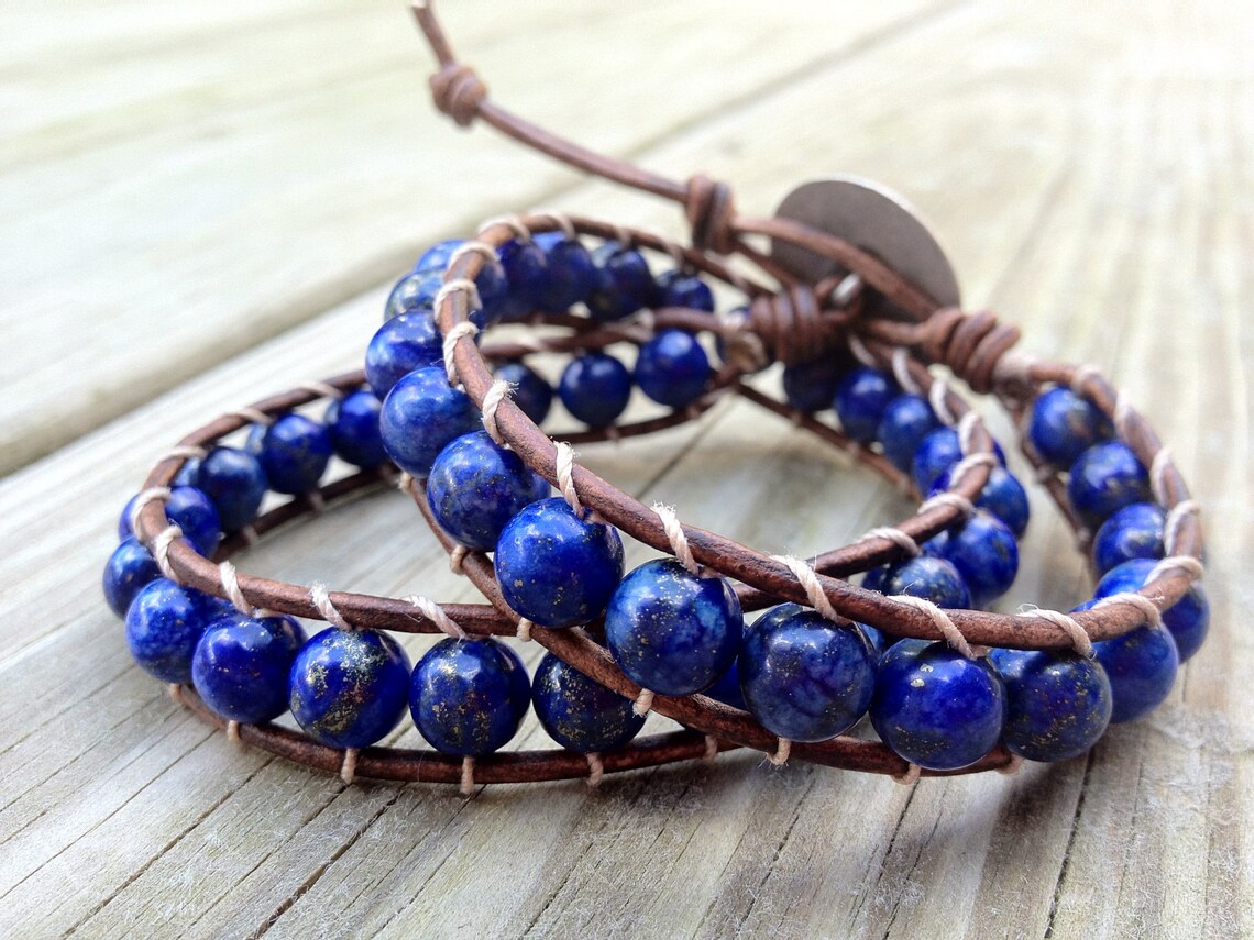 Lapis Lazuli Leather Wrap Bracelet with Pyrite Etsy