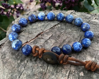 Lapis Lazuli Leather Beaded Bracelet