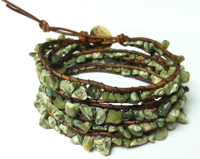Green Leather Wrap Bracelet With RHYOLITE Chan Luu Semi Etsy