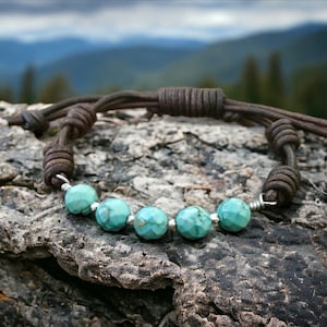 Turquoise and Sterling Silver Leather Bracelet