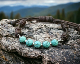 Turquoise and Sterling Silver Leather Bracelet