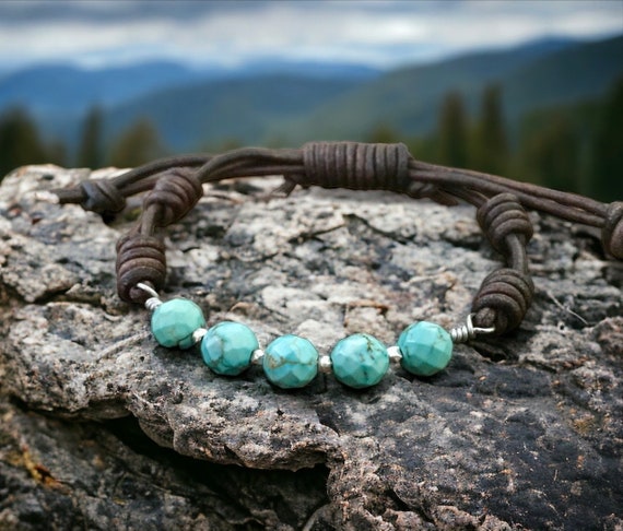 Turquoise and Sterling Silver Leather Bracelet