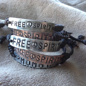 Free Spirit Silver Leather Bracelet, Hand-stamped image 2